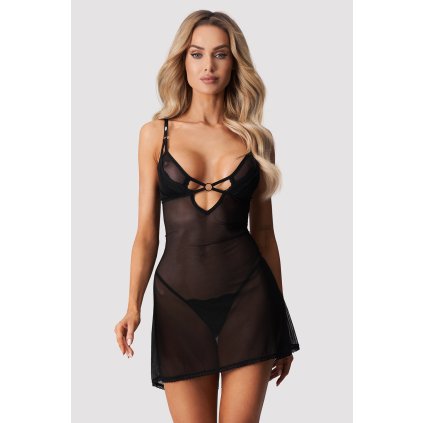 Obsessive Alliane chemise & thong - košilka + tanga (Velikost S/M, Barva Černá)