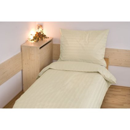 Ložní povlečení atlas grádl proužek 140x200, 70x90cm smetanové (Varianta Hotelový uzávěr - kapsa)