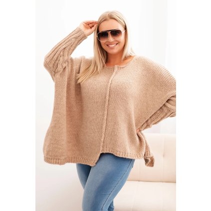 Dámský svetr Plus Size z akrylu volného střihu s 3/4 rukávem Jim (Velikost UNI, Barva Modrá)