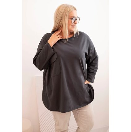 Dámská blůza Plus Size s bavlnou, kapsou a ohrnovacími rukávy Hilda (Velikost UNI, Barva Béžová - tmavě)