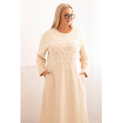 Dámské šaty Plus Size MY1507 s výšivkou (Velikost UNI, Barva Béžová)