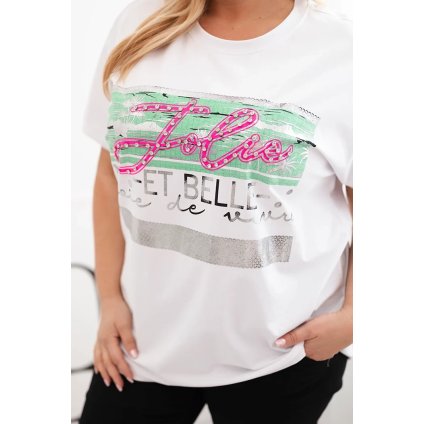 Halenka Plus Size 1315 s flitrovým nápisem (Velikost UNI, Barva Zelená)