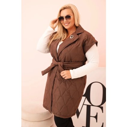 Dámská vesta Plus Size prošívaná s páskem a límcem (Velikost UNI, Barva Bordó)