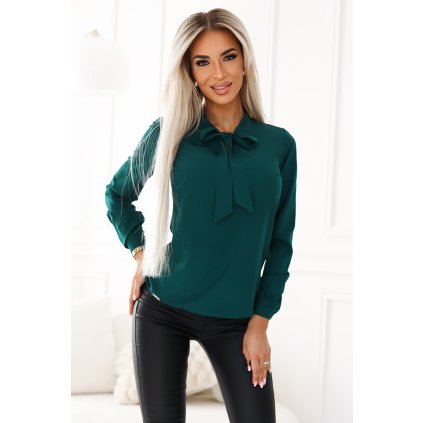 Numoco Business halenka s dlouhým rukávem a zavazováním vpředu - zelená 140-24 (Velikost XS, Barva Zelená)