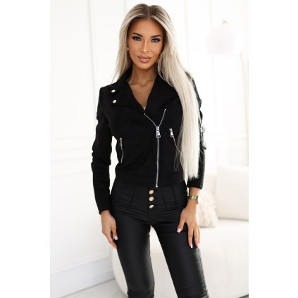 Numoco Semišová bunda s dlouhým rukávem a zipy - černá 481-2 (Velikost S, Barva Černá)