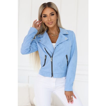 Numoco Semišová motorkářská bunda s dlouhým rukávem a zipy - světle modrá 481-3 (Velikost S, Barva Modrá - světle)