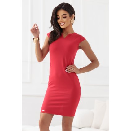 Numoco Klasické přiléhavé šaty - červená 132-9 (Velikost S, Barva Červená)