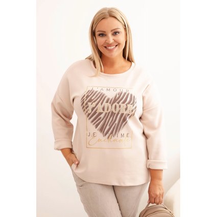Dámská mikina Plus Size 21771 s potiskem (Velikost UNI, Barva Smetanová)