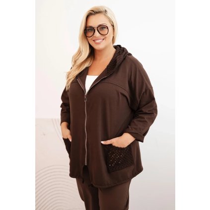 Dámská mikina Plus Size ART3636 s dlouhým rukávem (Velikost UNI, Barva Hnědá)