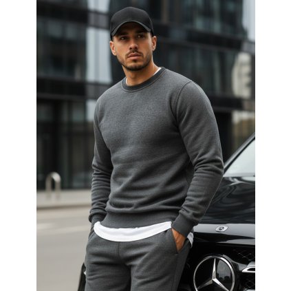 Pánská mikina bez kapuce antracitová BX2405 (Velikost M, Barva Šedá - tmavě)