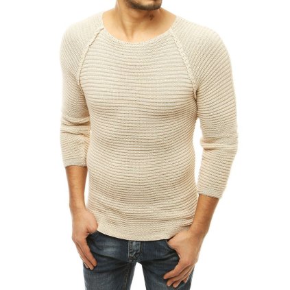 Pánský svetr přes hlavu béžový WX1578 (Velikost S, Barva Béžová)