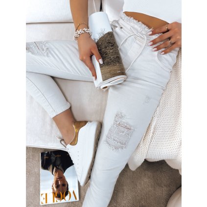 Dámské džíny s dírami MAYO DSTREET UY1378 (Velikost S, Barva Béžová)