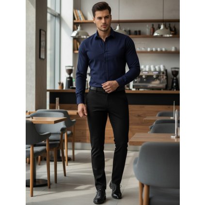 Pánská elegantní košile Barva tmavě modrá DSTREET DX2477 (Velikost M, Barva Modrá)