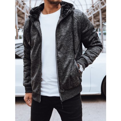 Pánská mikina na zip Barva tmavě šedá DSTREET BX5626 (Velikost M, Barva Šedá - tmavě)