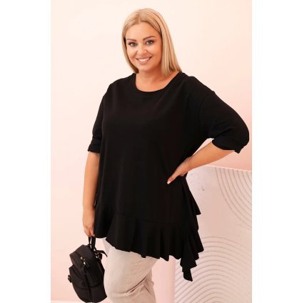 Dámská blůza Plus Size s bavlnou, kapsou a ohrnutým rukávem kiwi (Velikost UNI, Barva Šedá - tmavě)
