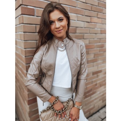 Dámský koženkový křivák bunda Dstreet TY3041 (Velikost S, Barva Béžová)