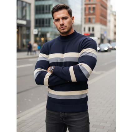 Pánský pruhovaný svetr Barva tmavě modrá DSTREET WX2126 (Velikost M/L, Barva Modrá)