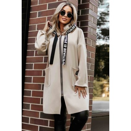 Numoco Ležérní kabát s kapsami a kapucí - béžový 632-1 (Velikost UNI, Barva Béžová)