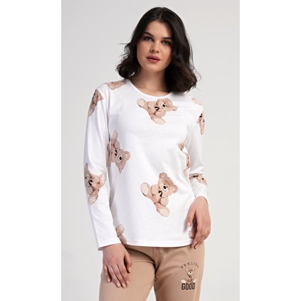 Dámské pyžamo dlouhé Teddy bear (Barva Smetanová, Velikost XL)