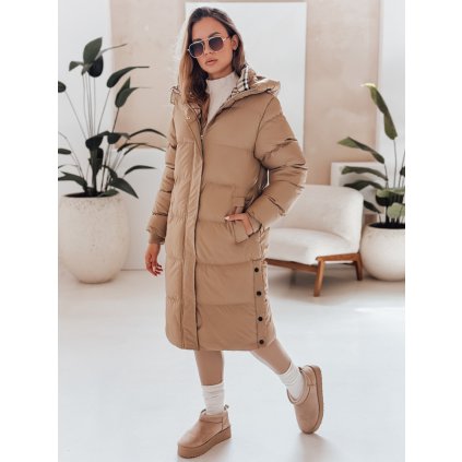 Dámská dlouhá bunda s kapucí WINTERMISS Dstreet TY4966 (Velikost S, Barva Béžová)