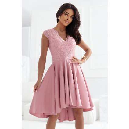 Numoco PATRICIA Exkluzivní šaty s krajkou - růžové 300-7 (Velikost XL, Barva Růžová)