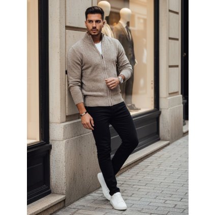 Sweter męski rozpinany beżowy Dstreet WX2228 (Velikost M, Barva Béžová)
