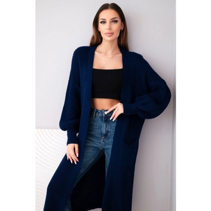Dlouhý svetr Isolde - kardigan (Velikost UNI, Barva Modrá - tmavě)