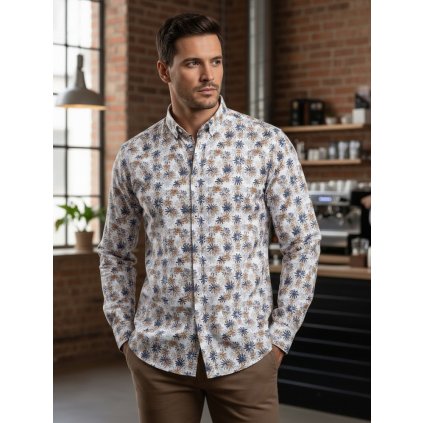 Pánská košile s dlouhým rukávem Dstreet DX2645 (Velikost M, Barva Bílá)