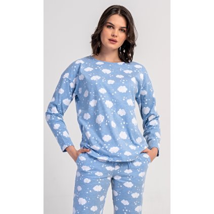 Dámské pyžamo dlouhé Obláček (Barva Modrá - světle, Velikost L)