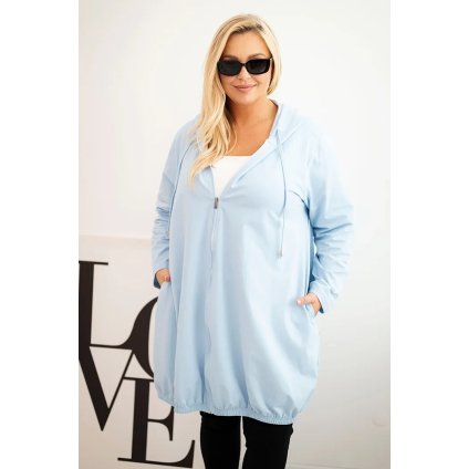 Dámská mikina Plus Size bavlněná s kapucí a zipem modrá (Velikost UNI, Barva Zelená)