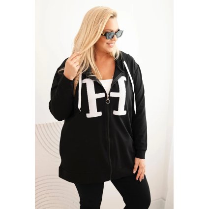 Dámská mikina Plus Size bavlněná s kapucí a velkým písmenem H černá (Velikost 2XL, Barva Bordó)