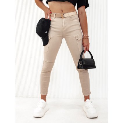 Dámské kalhoty LOVFASHION Dstreet UY2115 (Velikost 28, Barva Béžová)