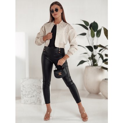 Dámské kožené kalhoty s vysokým pasem SKINLOVE Dstreet UY2198 (Velikost S, Barva Černá)