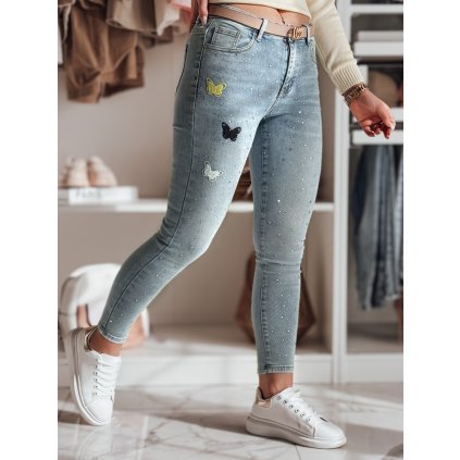 Dámské džíny skinny se zdobením LUMITTA Dstreet UY2429 (Velikost 28, Barva Modrá - světle)