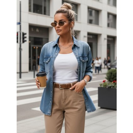 Dámská džínová košile oversize DENIMOVA Dstreet DY0467 (Velikost S, Barva Modrá - světle)