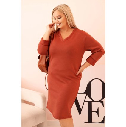Dámské šaty Plus Size 21548 s výstřihem do V (Velikost UNI, Barva Červená)