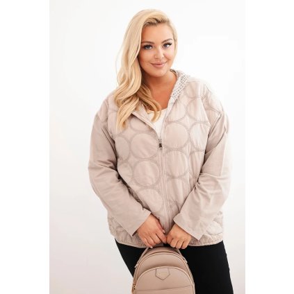 Dámská mikina Plus Size bavlněná na zip béžová (Velikost UNI, Barva Fialová)