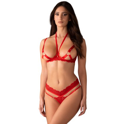 Obsessive Cupide Desir 2-pcs set-  podprsenka + tanga (Velikost S/M, Barva Červená)