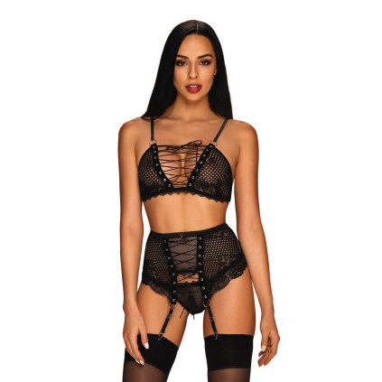 Komplet Obsessive Basitta 3-pcs set (Velikost L/XL, Barva Černá)