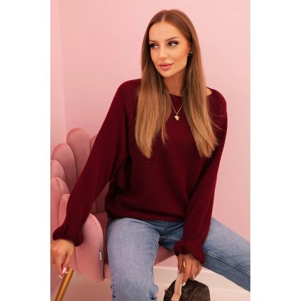 Svetr 2506 z mohairu s nařasenými rukávy a výřezem na zádech (Velikost UNI, Barva Oranžová)