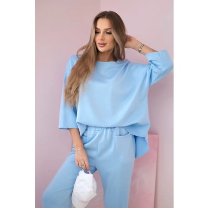 Komplet teplákové + kalhoty máslová látka modrý (Velikost UNI, Barva Modrá - světle)