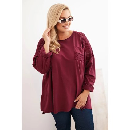 Dámská blůza Plus Size bavlněná s potiskem bordó (Velikost UNI, Barva Černá)