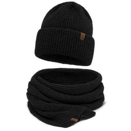 Komplet čepice a šála Vivisence 70113Kmpl Merino (Velikost UNI, Barva Černá)