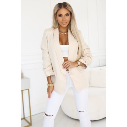 Numoco Dámská klasická bunda s nařasenými rukávy - béžová 588-2 (Velikost L/XL, Barva Béžová)