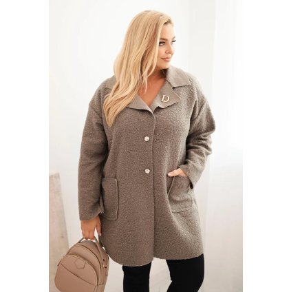 Dámský kabát Plus Size beránek s vlnou a kapsami fango (Velikost UNI, Barva Fialová)