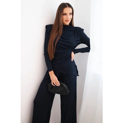 Dámský bavlněný komplet ART0319 s halenkou a kalhotami s širokými nohavicemi (Velikost UNI, Barva Fialová)