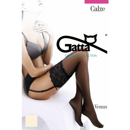 Punčochy na podvazkový pás Gatta Venus (Velikost 1-2, Barva Černá)