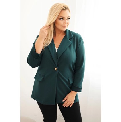 Dámské viskózové sako 21454 Plus Size s dlouhým rukávem a límcem (Velikost UNI, Barva Zelená)