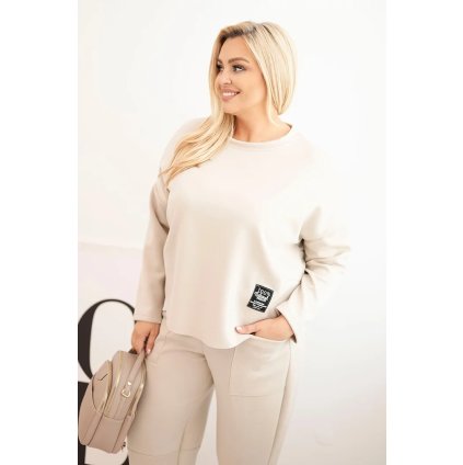 Dámský komplet Plus Size máslová mikina a kalhoty s kapsami béžová (Velikost UNI, Barva Růžová - tmavě)