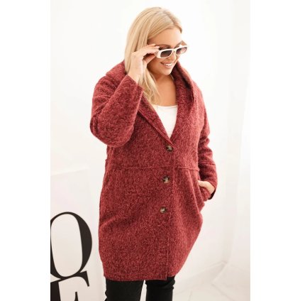 Dámský kabát Plus Size ART5198 s kapucí a kapsami (Velikost UNI, Barva Bordó)